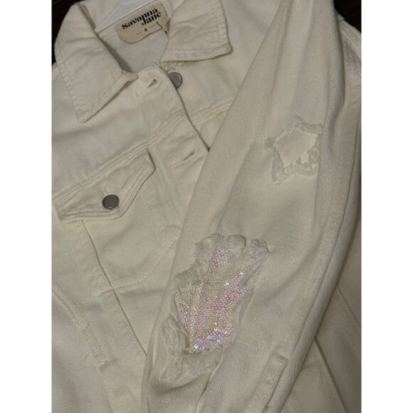 Savanna Jane star sleeve white denim jacket NWT small - Picture 12 of 13